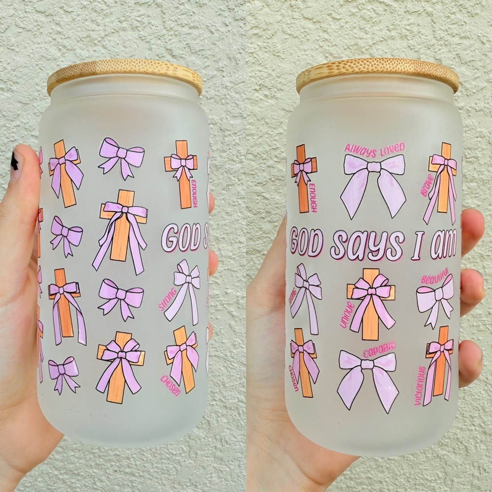 Inspirational Frosted Glass Cup with Bamboo Lid